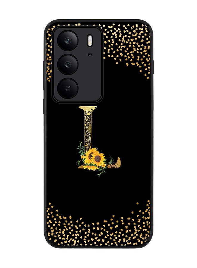 For Realme C75x / C75 4G Case,Slim fit Camera Protection, Shockproof Thin Phone cover  - Custom Floral Monogram - L ( Black )